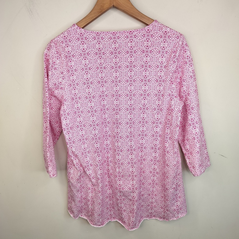 Chico's The Ultimate Tee Womens 1 / Medallion Floral Pink White Hi Low Hem - Picture 7 of 9